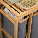 Tvättkorg med Hylla i Bambu, Praktisk Tvättsorterare med 3 Fack, Smidig Förvaring för Badrum, Grå/Natur, 50 x 32 x 69,7 cm
