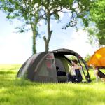 Tält för 4 Personer Vattentätt och Stabilt med UV 50+ Skydd för Camping och Utomhus Hållbar och Säker Svart Polyester och Glasfiber