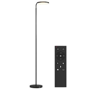 Golvlampa LED med Fjärrkontroll Svart Metall och Silikon för Läshörna och Vardagsrum Flexibel Lampa med Justerbar Ljusstyrka och Färg Modern