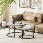 Soffbordset, 2 Runda Häckningsbord, Industriell Design, Metallstomme, Betonglook/Svart