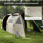 Tunneltält Campingtält Khaki av Polyester för Trädgård och Utomhusbruk Familjetält för 5 Personer med 2 Rum Vattenpelare 3000 mm