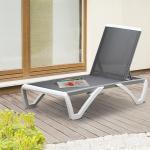 Ergonomisk Solsäng i Aluminium, Justerbar Relaxstol med Nackkudde, Bekväm Solstol i Textilene för Pool och Trädgård, Grå/Vit, 170 x 67,5 x 95 cm