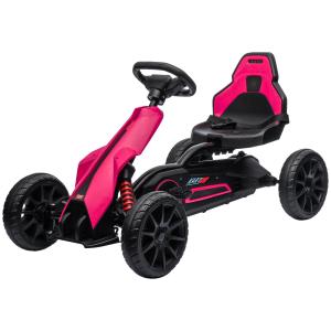 Gokart Trampbil för Barn Rosa av Metall och Plast för Barn 3-8 År Trampbil med Handbroms och Justerbart Säte