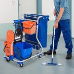 Städvagn 4 Hinkar Torkarvagn Systemvagn med Hjul Professionell Rengöringsutrustning Blå Orange 100 X 70 X 103 Cm