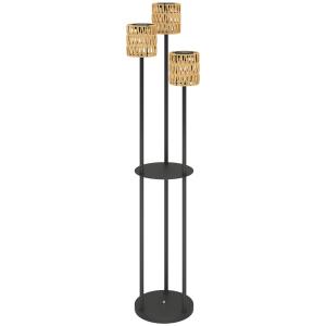 Solar Golvlampa Rottinglampa med Ljussensor Natur av Rotting för Trädgård och Balkong Boho Stil Lampa med 3 Lampor Ø 37 x 144 cm