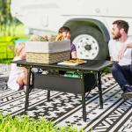 Campingbord Fällbord med Förvaringskorg Svart av Aluminium för Camping och Trädgård Höj- och Sänkbart Picknickbord