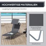 Solstol Grå Metall och Textil för Strand och Terrass Hopfällbar med Solskydd Justerbart Ryggstöd 187 X 58 X 36 Cm