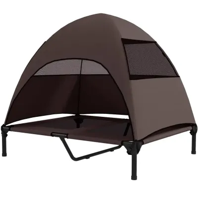 Utomhushundsäng med Tak Upphöjd Säng för Stora 91x76x90 cm