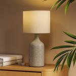 Bordslampa Keramik Sandbrun och Vit Tyg för Sovrum Sänglampa med Textilskärm och Stabil Fot Elegant Inredning och Mjukt Ljus 45 cm