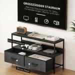 TV-bänk och Lowboard med 2 Lådor och Öppet Fack för TV upp till 47 Tum Hållbar och Stabil Svart och Mörkgrå Tyg och Metall 98 x 29 x 56 cm