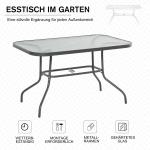 Bistrobord Stabil Carbongrå Metall för Trädgård och Balkong med Härdat Glas och Paraplyhål för Matplats Utomhus 120 x 80 x 70 cm