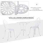 Sittgrupp för 2 Personer, Matgrupp, Trädgårdsmöbler, 1 Bord + 2 Stolar med Paraplyhål, Aluminium, Vit