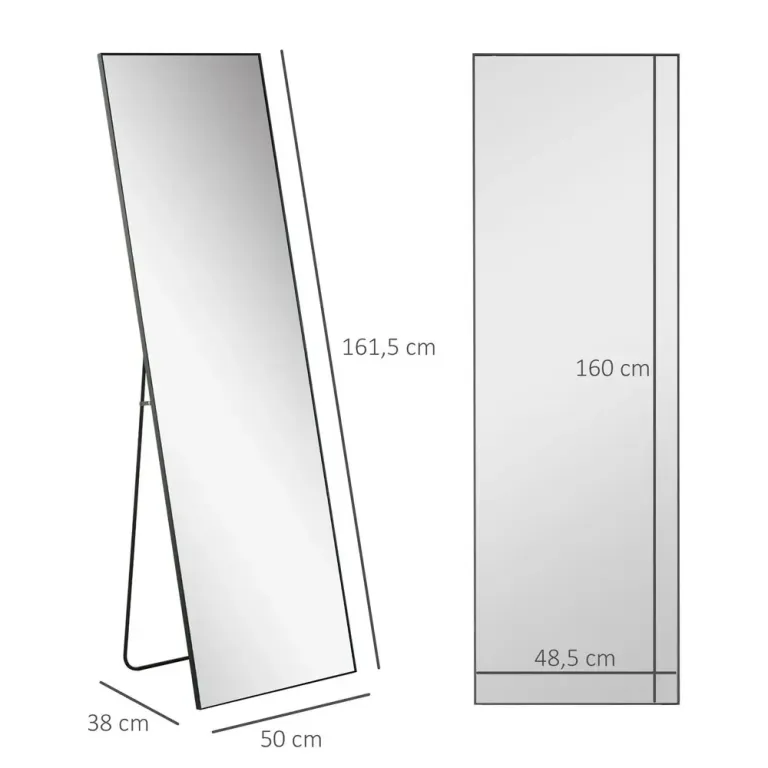 Stående Spegel Helkroppsspegel Silver av Aluminium och Glas