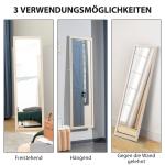 Helkroppsspegel med Ram Vit Glas och MDF för Sovrum och Hall Modern Golvspegel med Stativ och Väggfäste Klar Reflektion Minimalistisk 160 x 50 cm