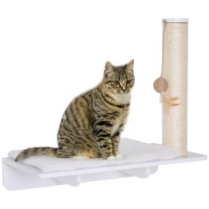 Katthylla med Klösbräda och Lekboll Vägghängd Aktivitetsplats med Mjuk Kudde Vit 53 Cm