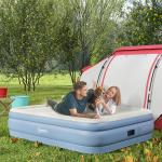 Luftmadrass Campingsäng Ljusblå av PVC för 2 Personer Dubbel Luftbädd med Kudde och Elpump 203 x 152 x 46 cm