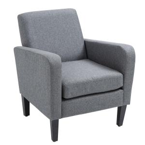 Bekväm Enkelfåtölj med Träben, Elegant Stoppad Stol i Ljusgrått Linnetyg, Stilren Inredning för Vardagsrum och Hall, Ljusgrå, 66 x 72 x 74 cm