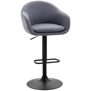 Justerbar Barstol i Linnetyg, Bekväm Kökspall med Ryggstöd och Fotstöd, Elegant Sittplats för Bar och Kök, Grå, 54 x 54 x 112 cm