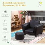 Barnfåtölj med Fotpall i Konstläder, Bekväm Minisoffa för Barn 3-7 År, Ergonomisk Sittplats med Träram för Barnrummet, Svart, 54 x 42 x 41 cm