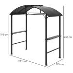 Grillpaviljong 233 X 110 X 235 Cm Vindtät Trädgårdspaviljong Med Dubbeltak, Hyllor, Lusthus Med Uv-Skydd, Bbq-Paviljong Av Stål, Trädgårdstält Grilltält För Festgrill, Mörkgrå
