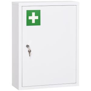 Låsbart Medicinskåp för Vägg, Säkert Apoteksskåp med Glasdörr, Praktisk Förvaring för Badrum, Vit, 40 x 15 x 53,5 cm