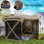 Lusthus Paviljong Sexkantig Pop-Up Khaki av Polyester och Metall för Camping och Trädgård Vattentätt Partytält 3,5 x 3 m
