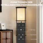 Golvlampa med Hyllor Svart MDF och Tyg för Vardagsrum Hylllampa med 3 Plan och Fjärrkontroll Dimbar Belysning Smart Design och Förvaring