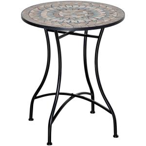 Mosaikbord för Trädgård, Runt Bistrobord med Keramikplatta, Dekorativt Sidobord för Balkong och Terrass, Grön/Beige/Vit, 60 cm