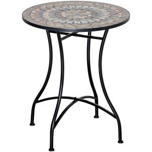Mosaikbord för Trädgård, Runt Bistrobord med Keramikplatta, Dekorativt Sidobord för Balkong och Terrass, Grön/Beige/Vit, 60 cm