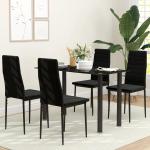 Set med 4 Matstolar, Armlös Design med Tygklädsel och Metallben, Svart