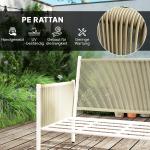 Trädgårdsmöbelset i Polyrattan Loungeset med 2-sits Soffa, Fåtölj och Glasbord för 4, Brun+Grå