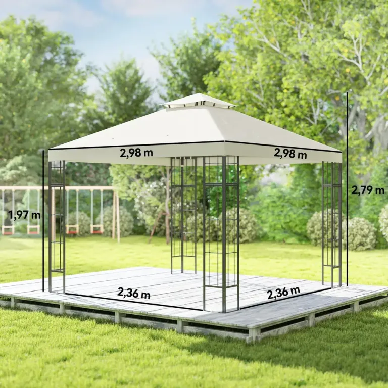 Lusthus Trädgårdspaviljong med Dubbeltak Krämvit 3 x 3 m