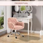 Kontorsstol i Fuskpäls, Söt Skrivbordsstol med Gungfunktion, Justerbar Arbetsstol för Barnrum och Kontor, Rosa/Silver