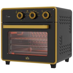Minibugn Bordsugn Svart av Järn och Glas för Kök Kompakt Ugn med Timer och 3 Hyllor 90-230 Grader Bakplåt 20 l 36 x 37,7 x 34,5 cm