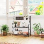 Blomställer 3 Våningar Svart Metall för Inomhus och Utomhus Hylla med Handtag Dekorativ Design 78 cm