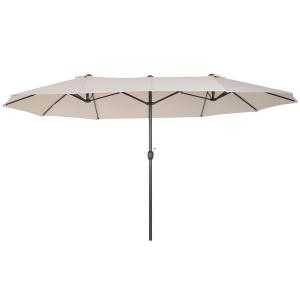 Stort Dubbelparasoll med Vev Ovalt Trädgårdsparasoll för Maximal Skugga Stabil Konstruktion Beige 455 X 270 X 240 Cm