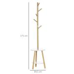Klädhängare Klädställ Natur Vit av Bambu och Trä för Hall och Sovrum med 5 Klädkrokar och Sidobord Modern Förvaring och Design 171 cm