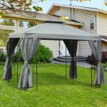 Trädgårdspaviljong med Dubbeltak, Stabilt Partytält med 4 Sidoväggar, UV-Skyddande Tak för Sommarfester, Mörkgrå, 3 x 3 m