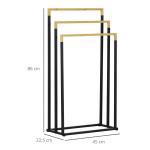 Handduksställ Badhanddukshållare Svart av Stål och Bambu för Badrum Fristående med 3 Stänger Modern Design Praktisk
