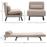 Sovstol Bäddfåtölj Beige av Linnelook och Metall för Vardagsrum Hopfällbar Säng med Ryggdyna 150 kg