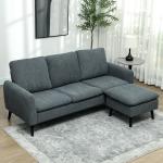 Soffa Hörnsoffa med Sovfunktion Grå av Tyg för Vardagsrum L-Formad Soffa med Fotpall och Kuddar 196 x 140 x 88 cm