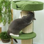 Kattträd 91 cm med Kattsäng, Plattform och Lammullsöverdrag, Grön