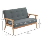2-Sitsig Soffa i Linnetyg, Kompakt Tygsoffa med Träben, Bekväm Sittplats för Det Lilla Vardagsrummet, Grå, 115 x 66,5 x 73 cm