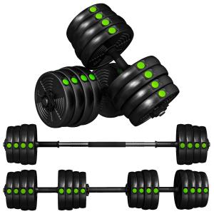 Hantelset 2 i 1 med Skivstång och Hantlar för Hemmaträning med Halkfria Grepp Ergonomisk och Hållbar Grön och Svart Plast och Stål 30 kg
