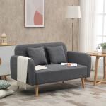 2-Sitsig Soffa med Fotstöd, Bekväm Loveseat i Sammet med Träben, Kompakt Tygsoffa för Vardagsrum, Grå