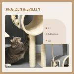 Skrapstolpe Kattträd Grå av Sisal och Plysch för Katter upp till 5 kg med Kattgrotta och Lekboll 2 Liggplatser Klätterträd 104 cm