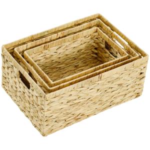 Förvaringskorgar Hyllkorgar Set om 3 Vävda Korgar Natur av Vattenhyacint för Vardagsrum och Kök Organisering av Hemmet 40 x 30 x 18 cm