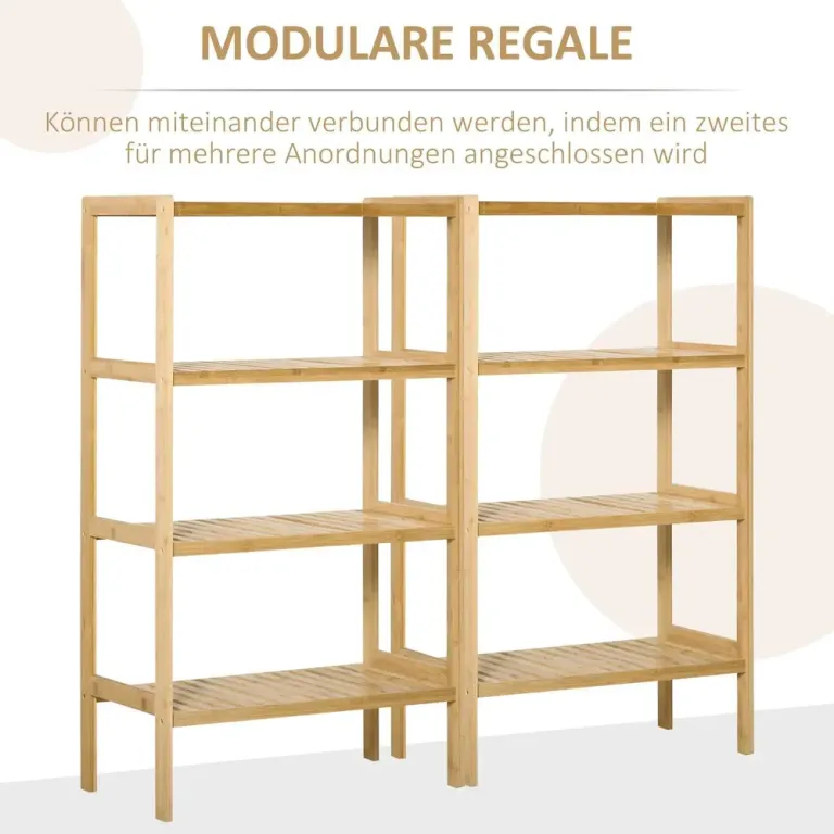Bokhylla i Bambu 4 Hyllplan Stilren 62 x 33 x 112 cm