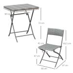 Bistroset i Konstrotting 3 Delar, Kompakt Balkonggrupp med Bord och Två Stolar, Inkluderar Dynor för Bekväm Sittning, Grå