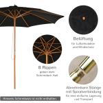 Träparasoll i Bambu-Look, Elegant Trädgårdsparasoll med Vevmekanism, Stabilt Solskydd för Terrass, Svart, 300 cm
